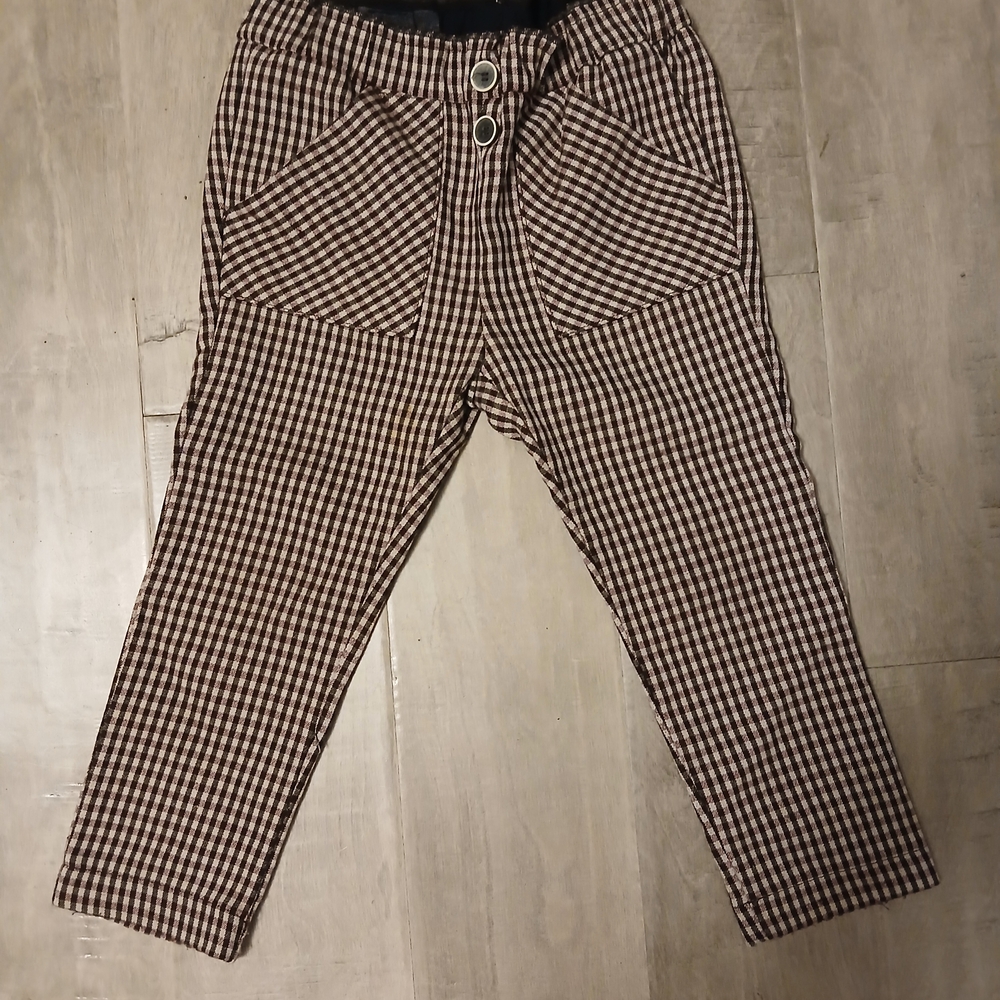 Zara Kids Checkered Pants - Black and Burgundy, 100% Cotton